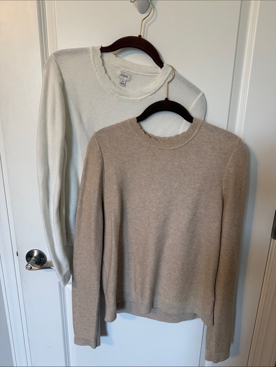 J. Crew Sweaters - J.Crew Factory Waffle Knit Crewneck Tops Bundle 2 Medium Cream Oatmeal